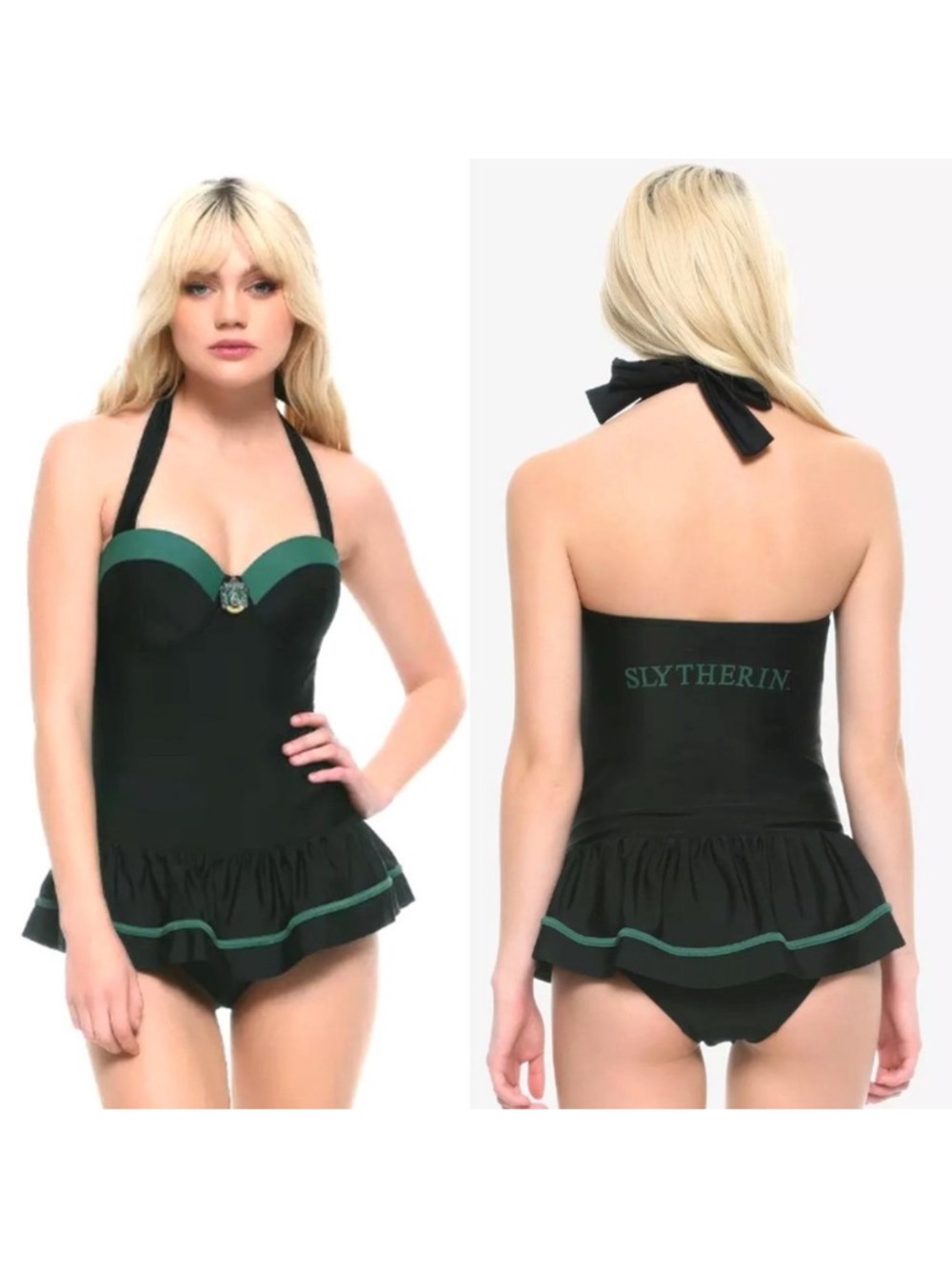 Hot Topic Harry Potter Slytherin One Piece Skirt Swimsuit Size 2X Black Green - Picture 2 of 8